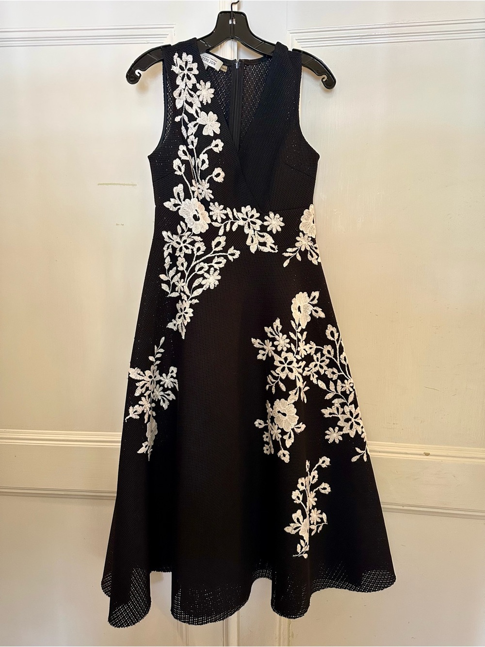 Teri Jon Black Dress with White Floral Embroidery